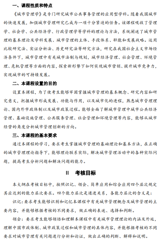 2024年江苏自学考试大纲01680城市管理学(高纲4315) 2024年江苏自学考试大纲01680城市管理学(高纲4315)