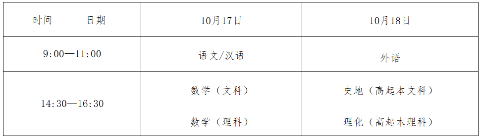 2026年湖南成人高考考试时间：10月17日至10月18日