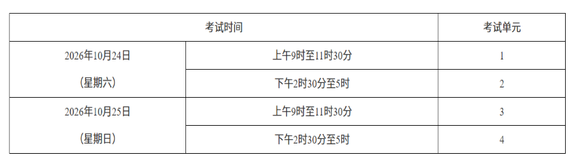 2026年10月湖南省自学考试开考课程考试安排