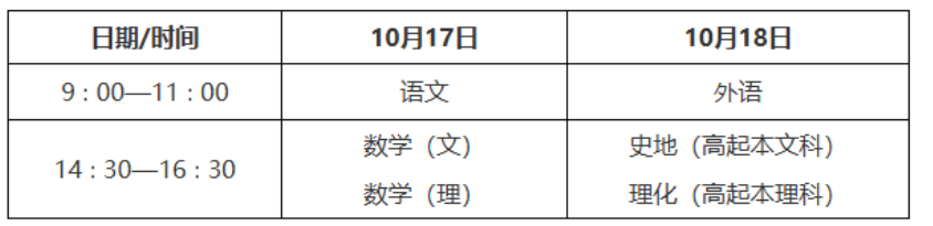 2026年陕西省成人高考考试时间：10月17日至10月18日